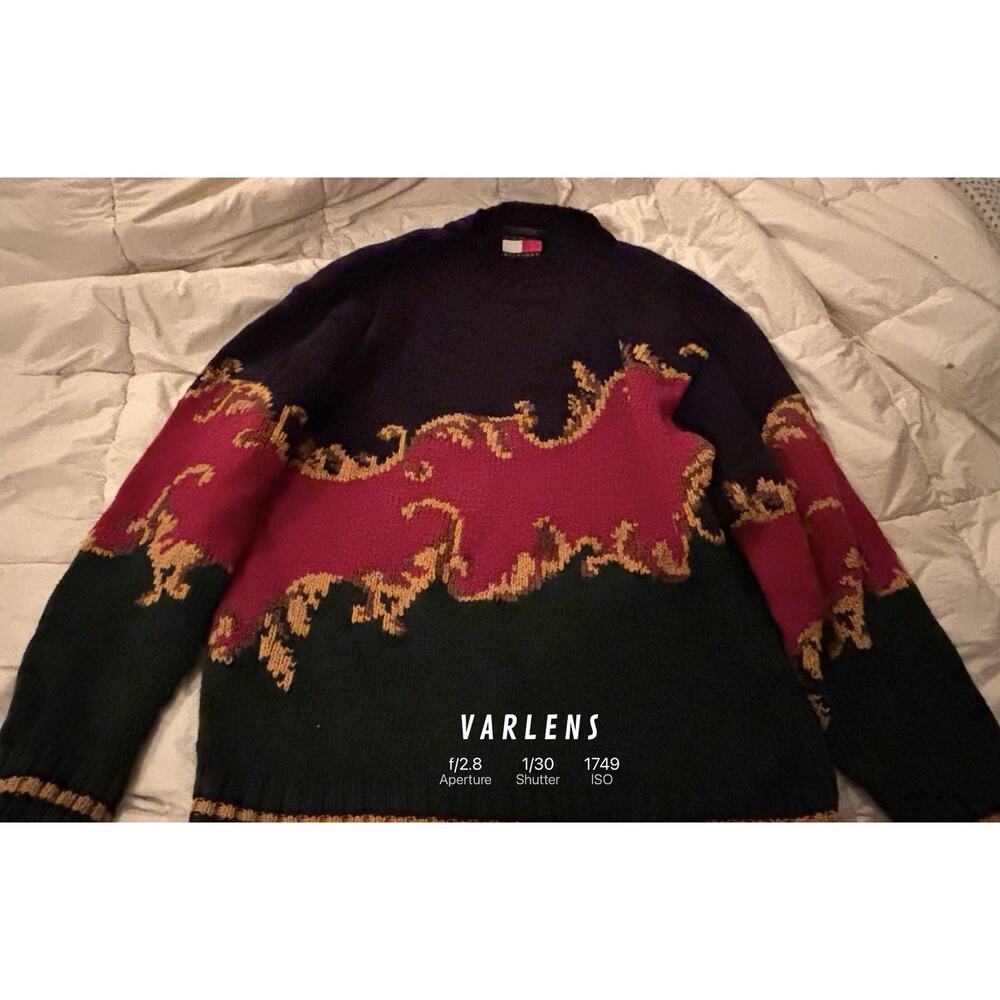 Vintage Tommy Hilfiger Sweater Mens XL Green Blue Red Colorblock Knit Y2K 90s